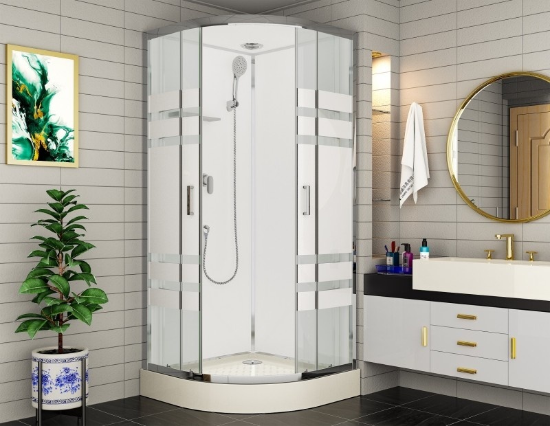 Кабина душевая ESBANO ESE-90 СR 90*90*210 (1/4 круга, низкий поддон, белые стенки, полосы) - артикул K0000102873