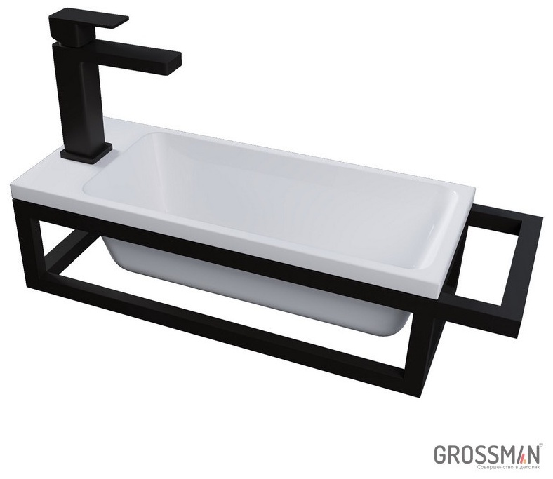 Консоль подвесная "МЕТРИС-50 см" черная с прав. полотенцедержателем (ум. Модуль-50) - артикул K0000107115