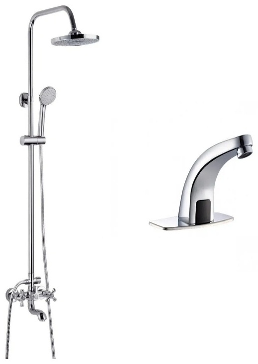 Комплект смесителей Potato для ванной комнаты №6, хром. (душевая стойка, смес-ль для раковины сенсорный) - артикул K0000109160