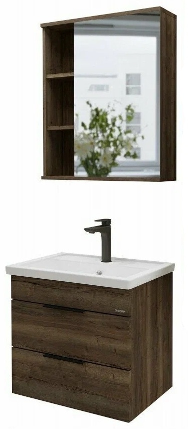 Комплект подвесной мебели ФОРТА 70 Тумба с 2-я ящ. темный дуб с ум.Фостер, шкаф-зеркало - артикул K0000109283