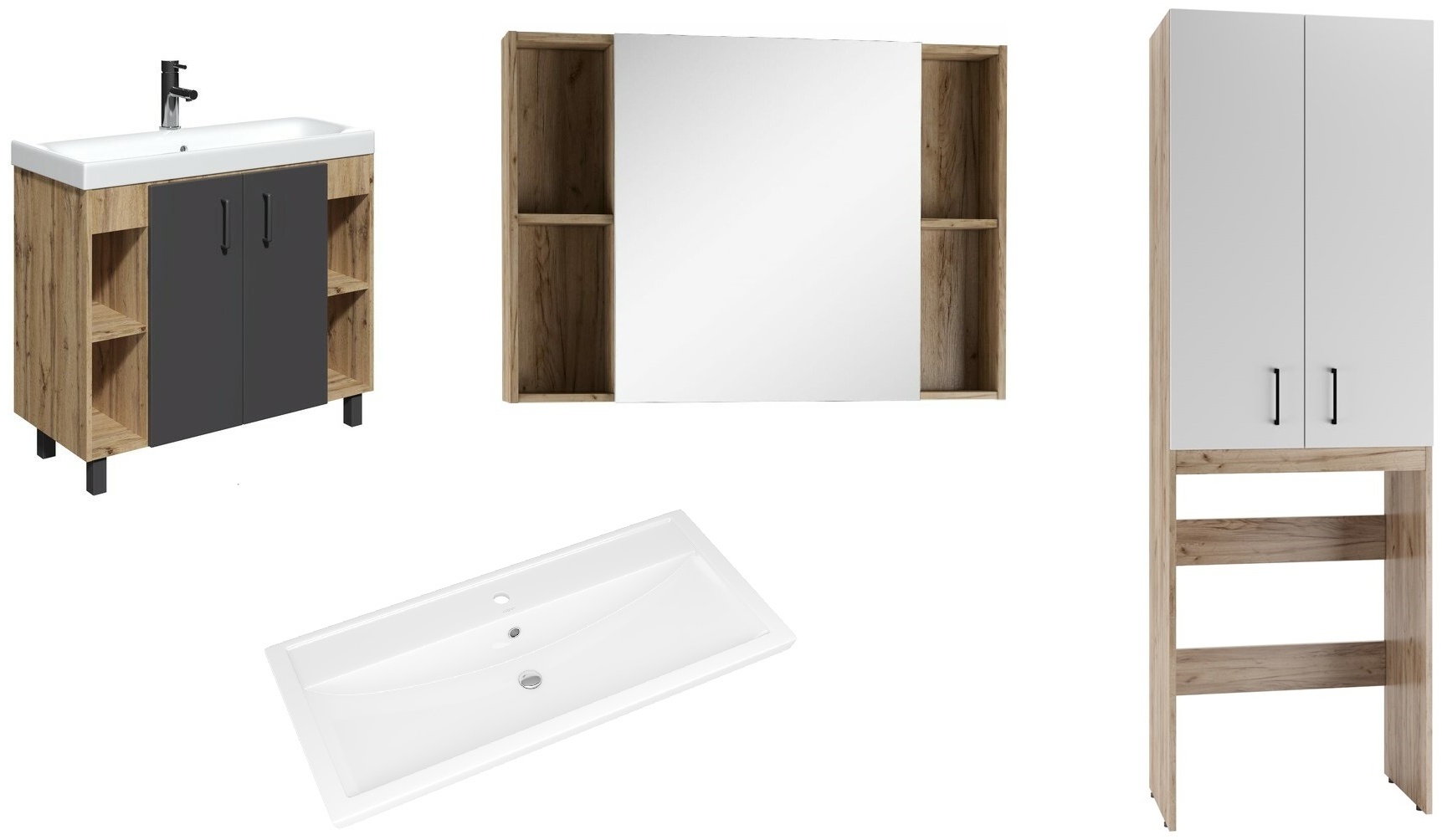 Комплект Тумба Craft 100 под умывальник "Фостер 100" без ящика с умывальником+ зеркало + пенал(над стир. маш.) - артикул K0000149785