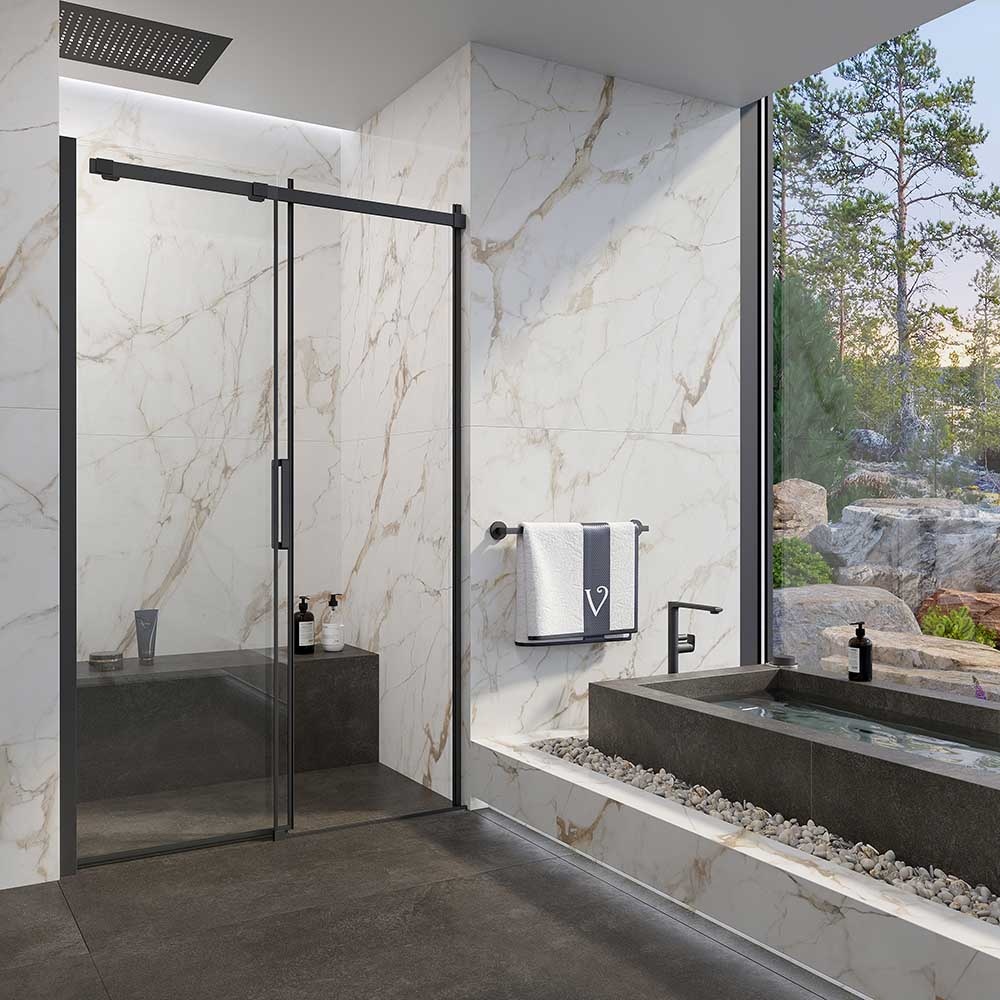Душ. дверь Veconi VN70B Арт. VN70B-140-01-C4 Стекло прозрачное/6 мм (Черный) - артикул K0000235987
