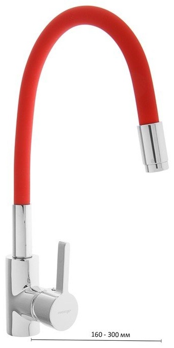 Cмеситель A9890N для кухни ссиликоновым изливом , Латунь(Красный+хром) - артикул K0000203584