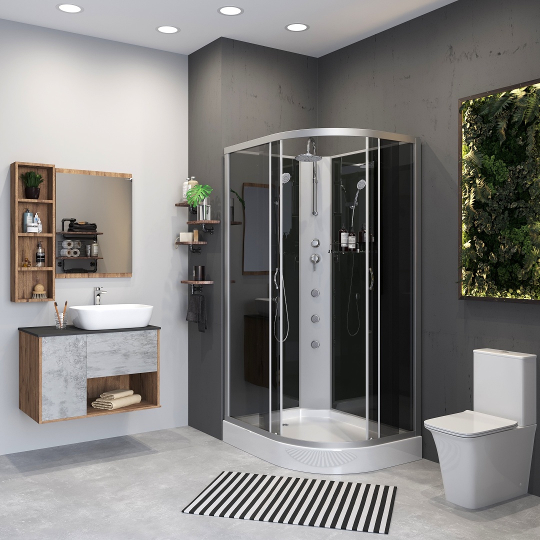Душ.кабина Niagara NG-3512-14LBKTG (1200х800х2150) низкий поддон(13см) стекло ТОНИРОВАННОЕ 3 места - артикул K0000106196