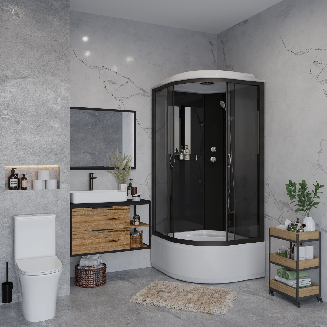 Душ.кабина Niagara NG-6508-14 (900х900х2150) высокий поддон(40см) стекло ТОНИРОВАННОЕ алюм черный 4 места Т - артикул K0000106294