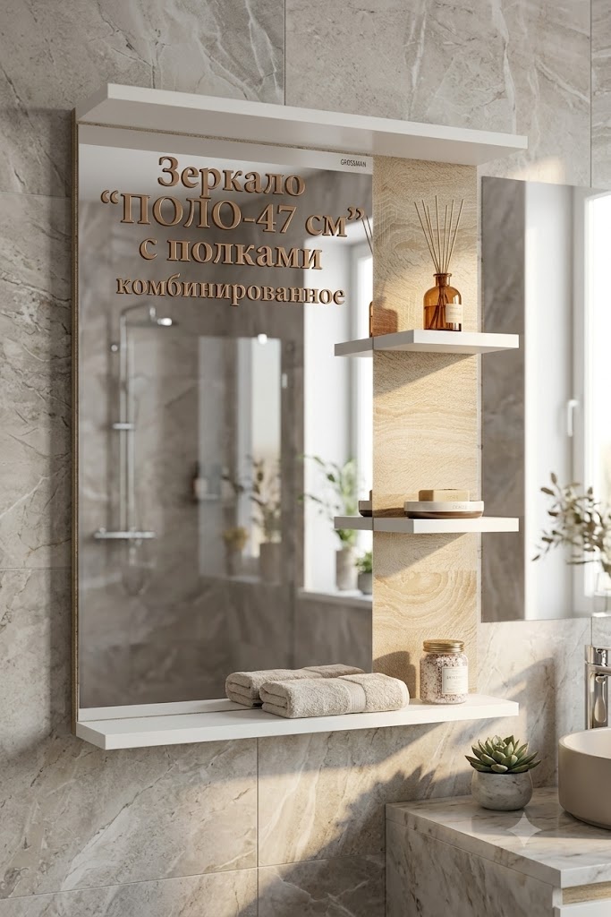 Зеркало Grossman "ПОЛО-47 см" с полками комбинированное - артикул K0000106703
