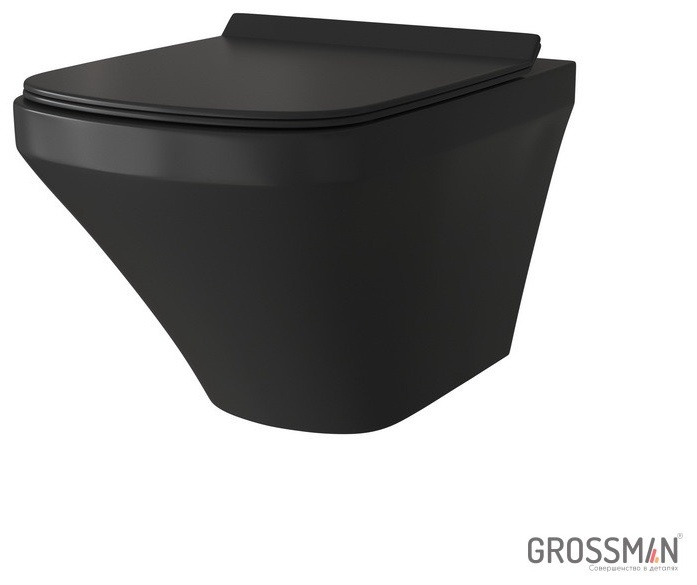 Унитаз подвесной GR-4440BMS (540*370*365) БЕЗОБОДКОВЫЙ с тонкой крышкой ЧЕРНЫЙ МАТОВЫЙ - артикул K0000104925