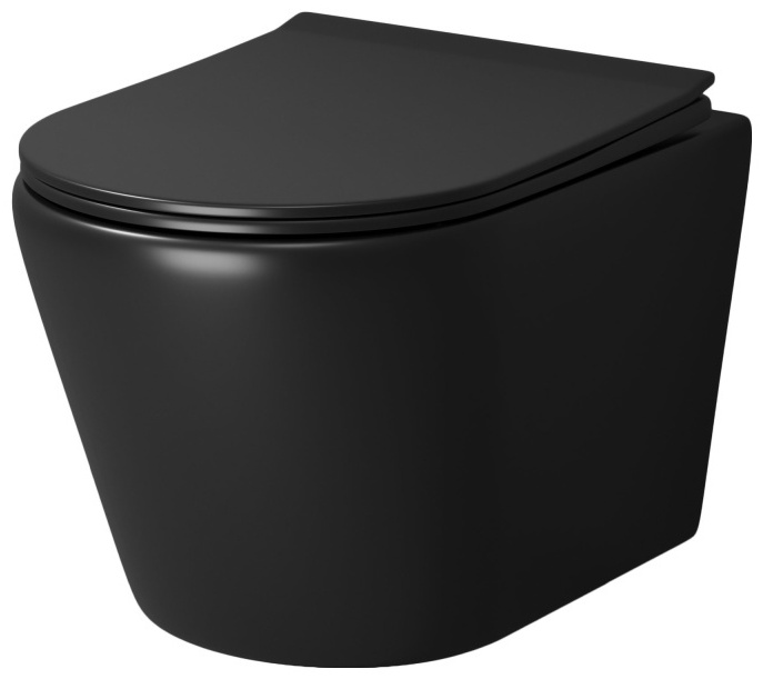 Унитаз подвесной GR-4478BMS Fly (520*360*350) БЕЗОБОДКОВЫЙ с тонкой крышкой черный матовый - артикул K0000104975