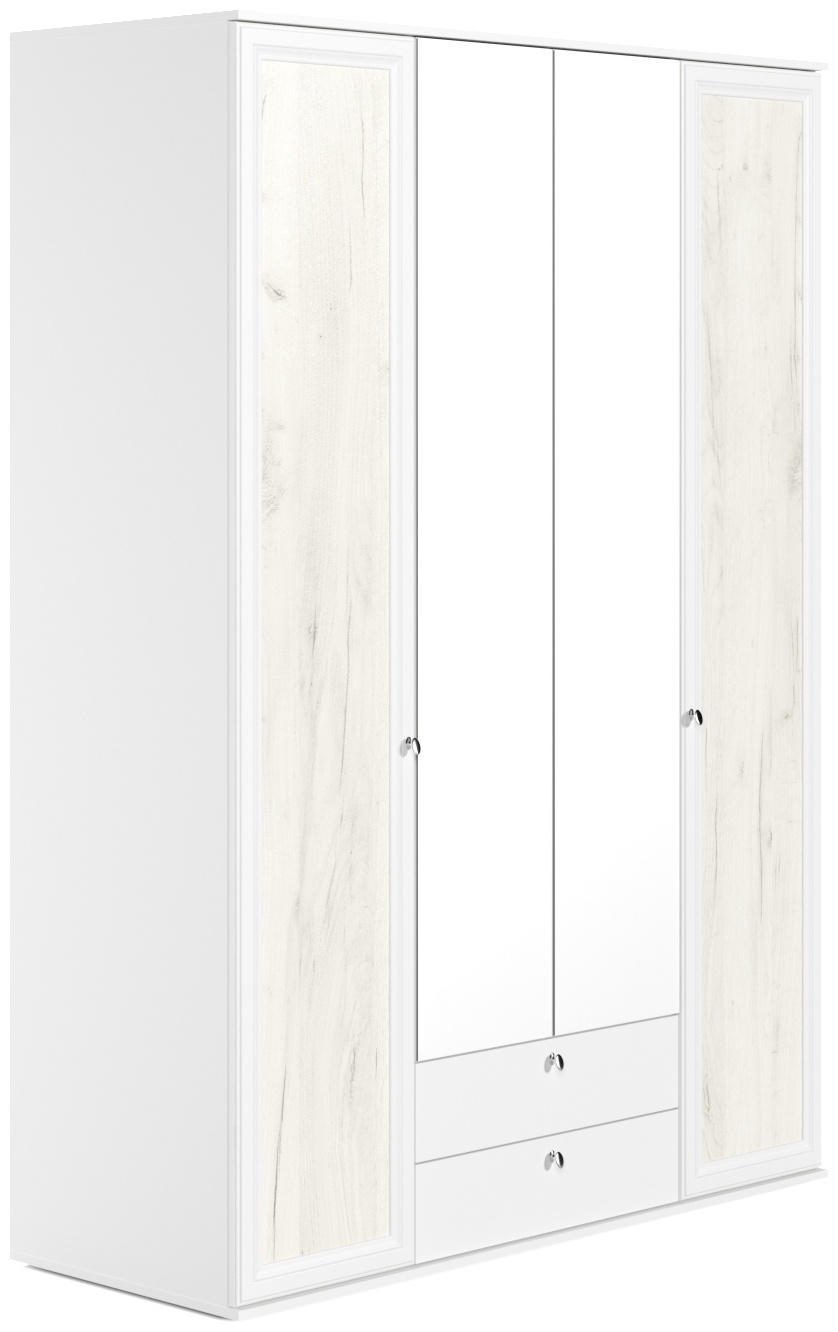 Шкаф плательный 4-х створчатый с зеркалом (2200х1550х609) Ск-6 Белый/Дуб Крафт белый - артикул K0000048266