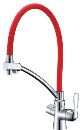 LM3070C-Red "Комфорт" Смеситель для кухни, с гибким изливом, с подкл. к фильтру пит воды, хром красн - артикул K0000045421