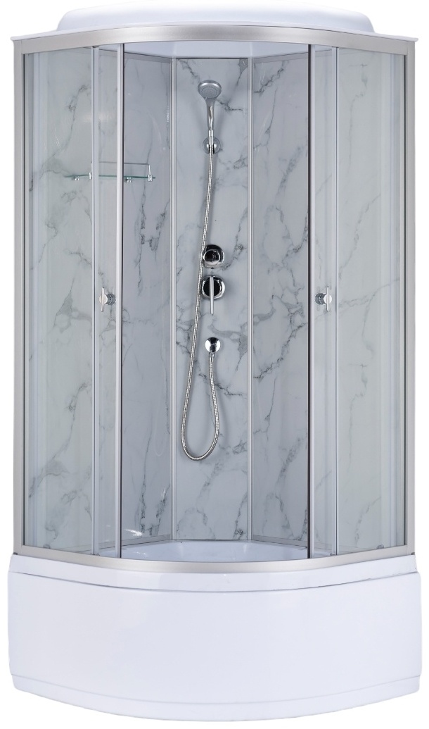 Кабина Водный мир ВМ-201W (без пульта, белые стенки ПЛАСТИК, прозрачн.стекла, выс.поддон) 90*90*215 - артикул K0000077775