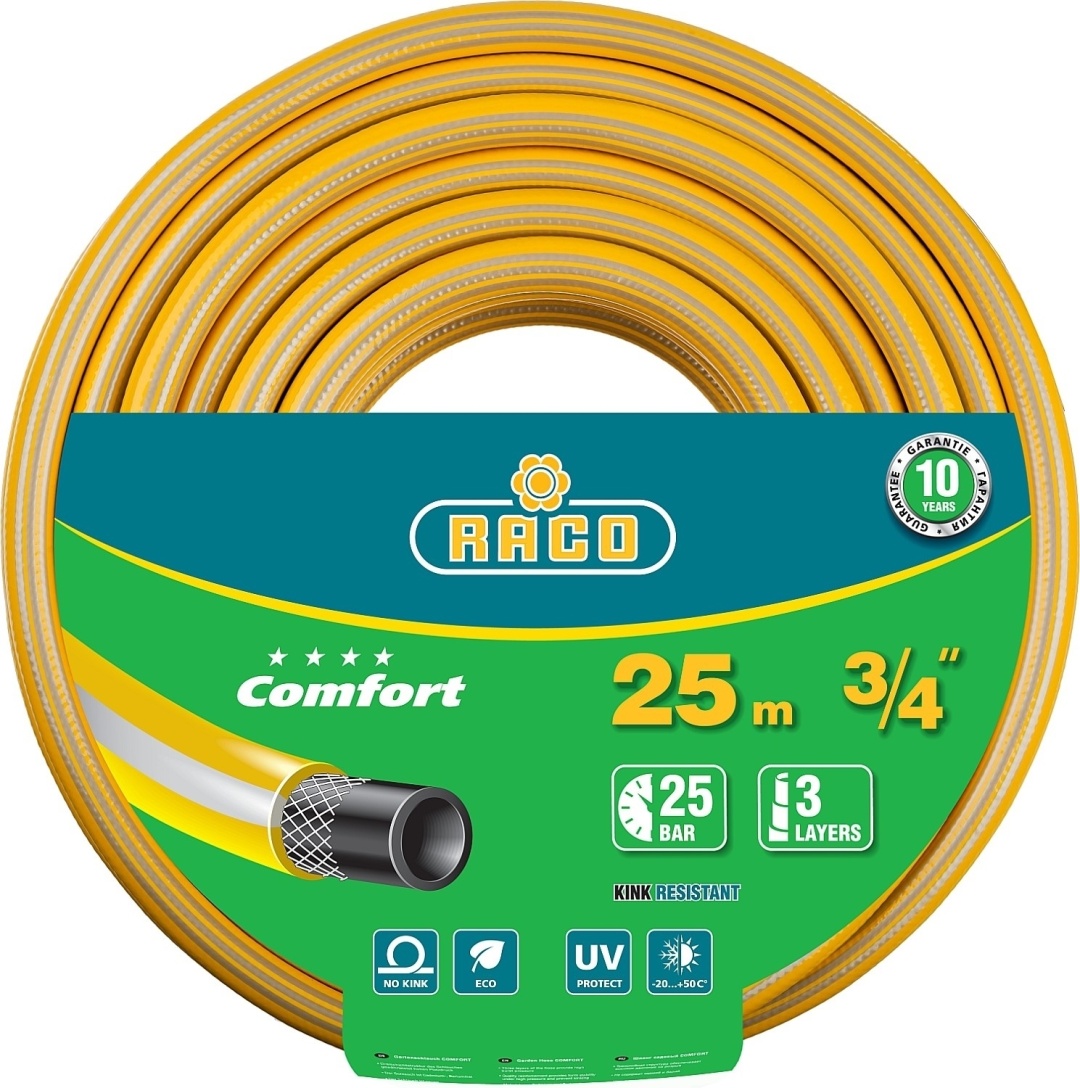 шланг RACO COMFORT  поливочный 25 атм, армированный 3-х слойный, 3/4, 25м (RACO) 40303-3/4-25 - артикул R0003623