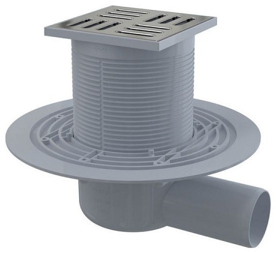 APV101 Сливной трап 105×105/50 мм боковой сток, решетка из нержавеющей стали, гидрозатвор мокрый - артикул K0000038863