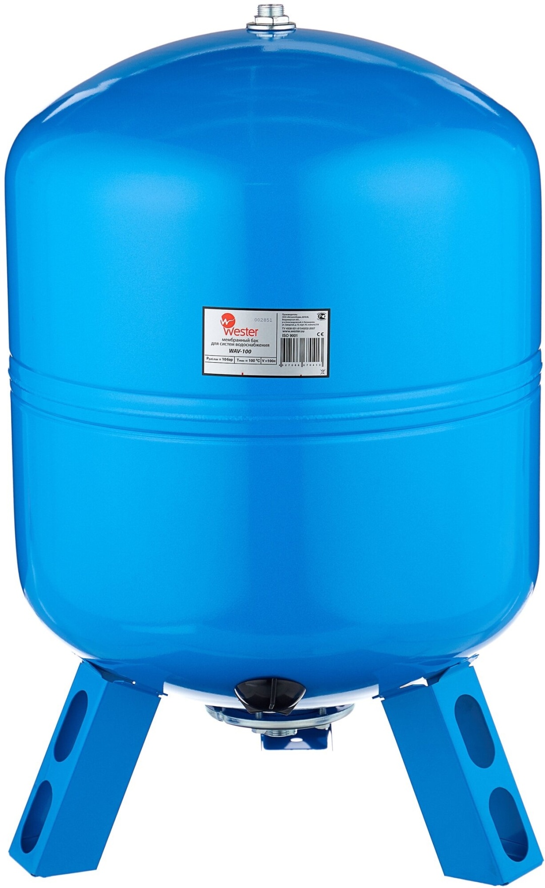 Бак мембранный гидроаккумулятор 100л для водоснабжения G 1" вертикальный (синий) Wester WAV100 - артикул K0000108569