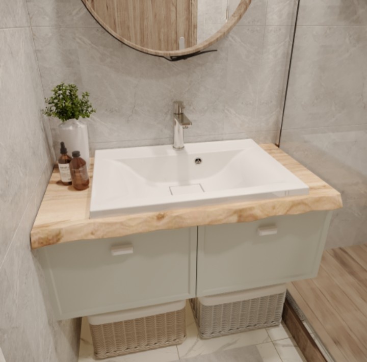 Раковина Paola Elegante 750  из литьевого мрамора с отверст под смес (Шир 750 х Глуб 450 Выс 151 мм) - артикул K0000076450