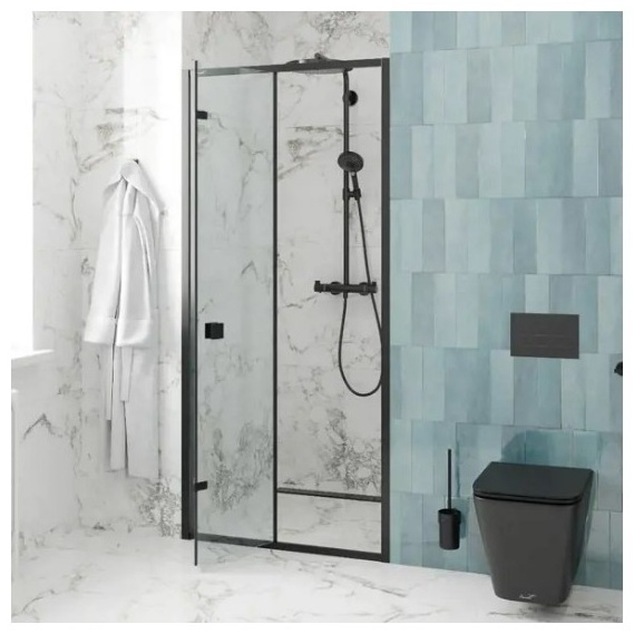 BELLA D101B(100x195) дверь ДЛЯ ДУША складная из 2х частей, черный профиль, прозрачное стекло Cerutti - артикул 8783