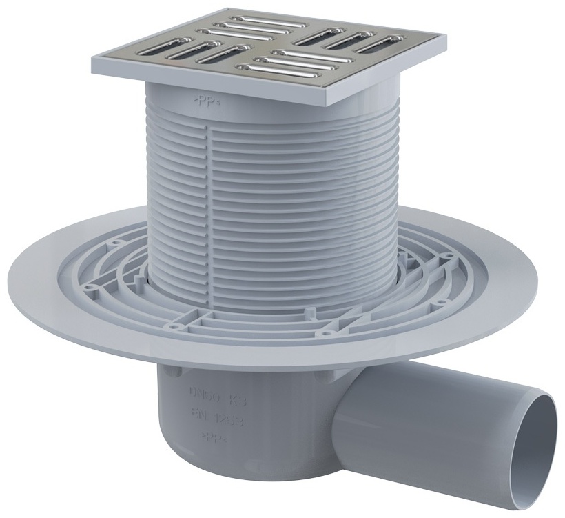 Сливной трап 105х105/50 мм,  бок. подводка, решетка из нерж. стали, гидрозатвор комбинир, APV1321 - артикул K0000095622