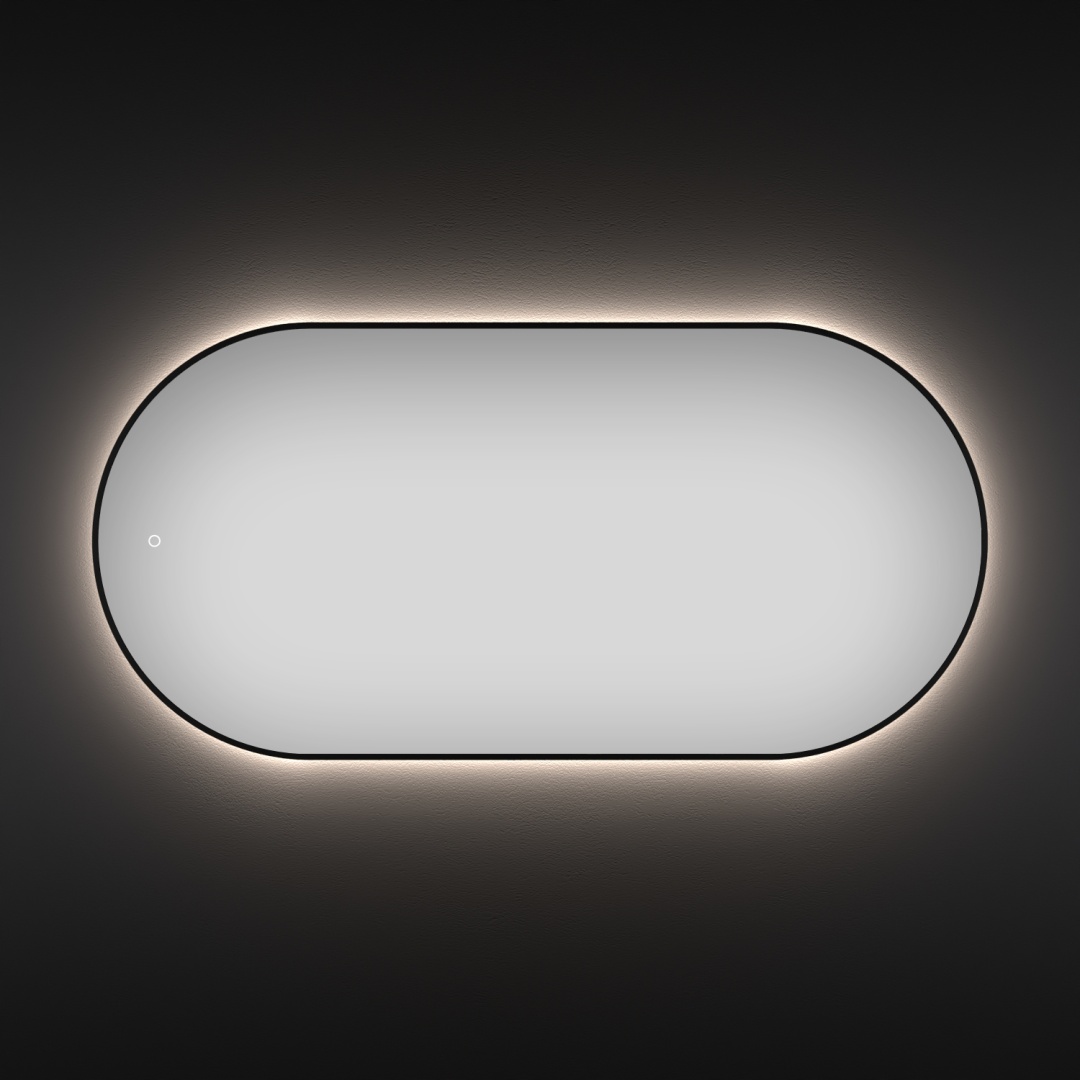 172201870-172201880, Овальное зеркало с фоновой LED-подсветкой 45*90 / 90*45 см Wellsee 7 Rays' Spectrum (кнопка снизу), цвет контура черный матовый - артикул K0000129172