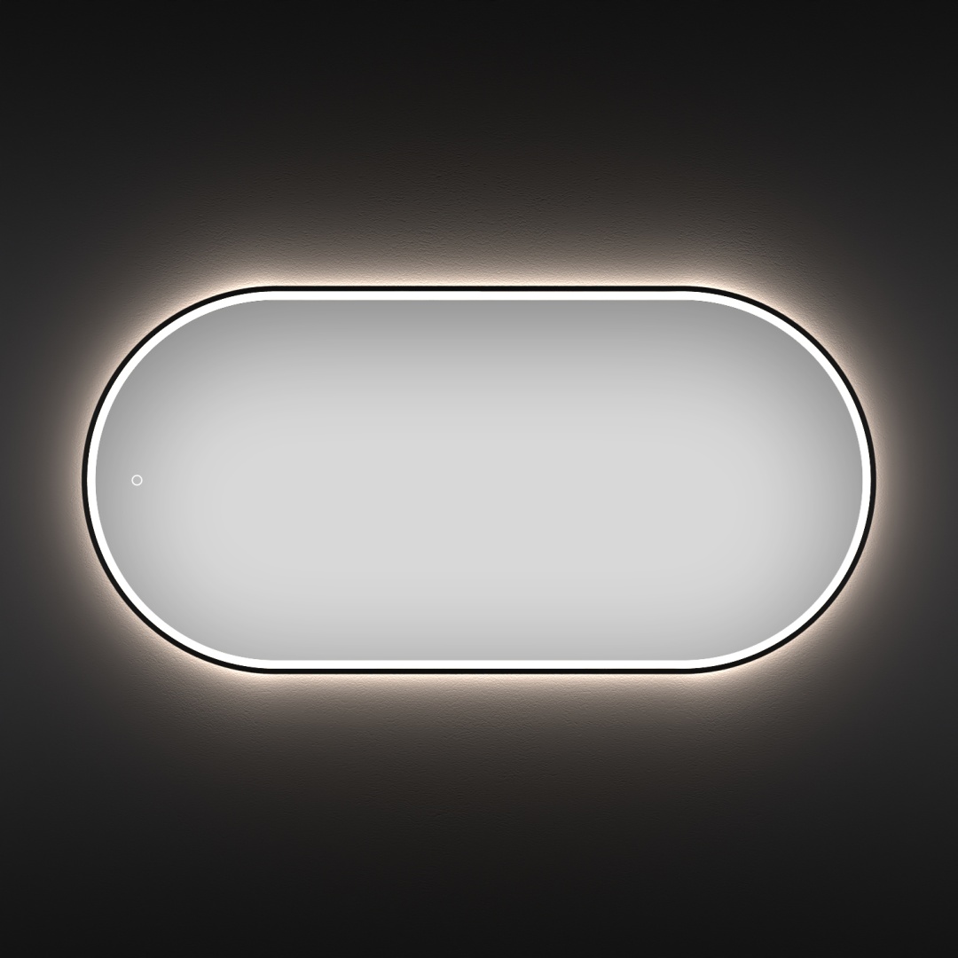 172202030-172202040, Овальное зеркало с фронтальной LED-подсветкой 55*110 / 110*55 см Wellsee 7 Rays' Spectrum (кнопка снизу), цвет контура черный мат - артикул K0000129180