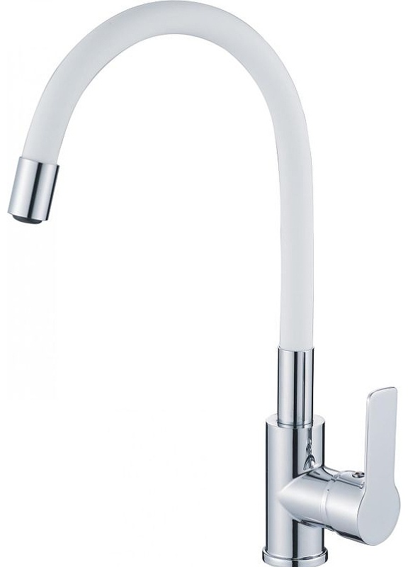Смеситель для кухни HAIBA HB70112-8, силиконовый излив, латунь, белый/хром - артикул K0000180920