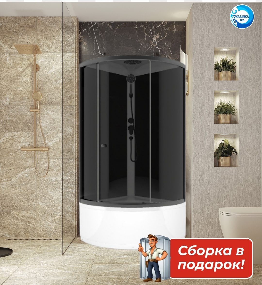 Домани Simple high v1.2 С КРЫШЕЙ (99) 90*90*218 (БЕЗ пульта, черн.стенки, тонир.стекла, выс.поддон)+ установка - артикул K0000166456