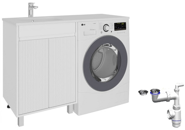 Комплект Раковина Лакшери левая с сифоном и Тумба напольная, 2 Ящика под СМ, 1200, коллекция (Эвелин, Лакшери 1200, Белый матовый) AVK2 - артикул K0000221422