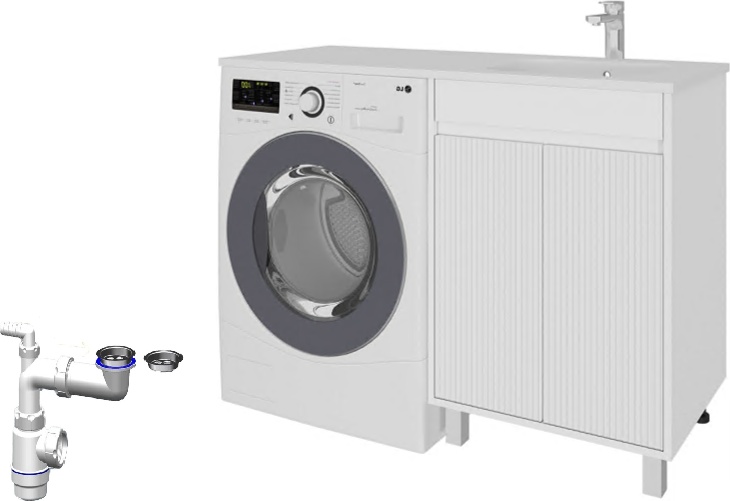 Комплект Раковина Лакшери правая с сифоном и Тумба напольная, 2 Ящика под СМ, 1200, коллекция (Эвелин, Лакшери 1200, Белый матовый) AVK2 - артикул K0000221423