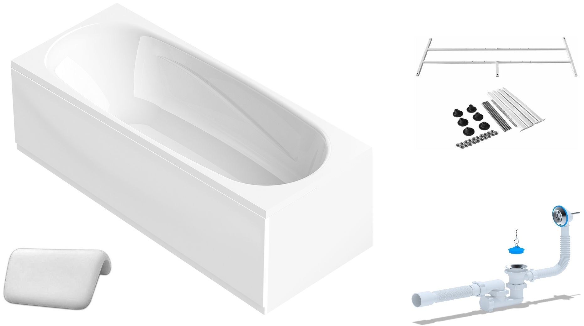 Ванна Domani-Spa Standard 1500*700*410 (КАРКАС + ЭКРАН + СИФОН простой + подголовник белый)  - артикул K0000189839