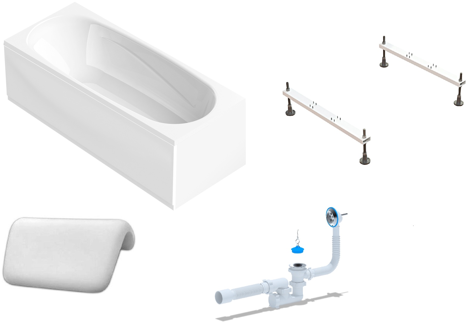 Ванна Domani-Spa Standard 1500*700*410 (С НОЖКАМИ и экраном, сифон, подголовник белый) - артикул K0000189842