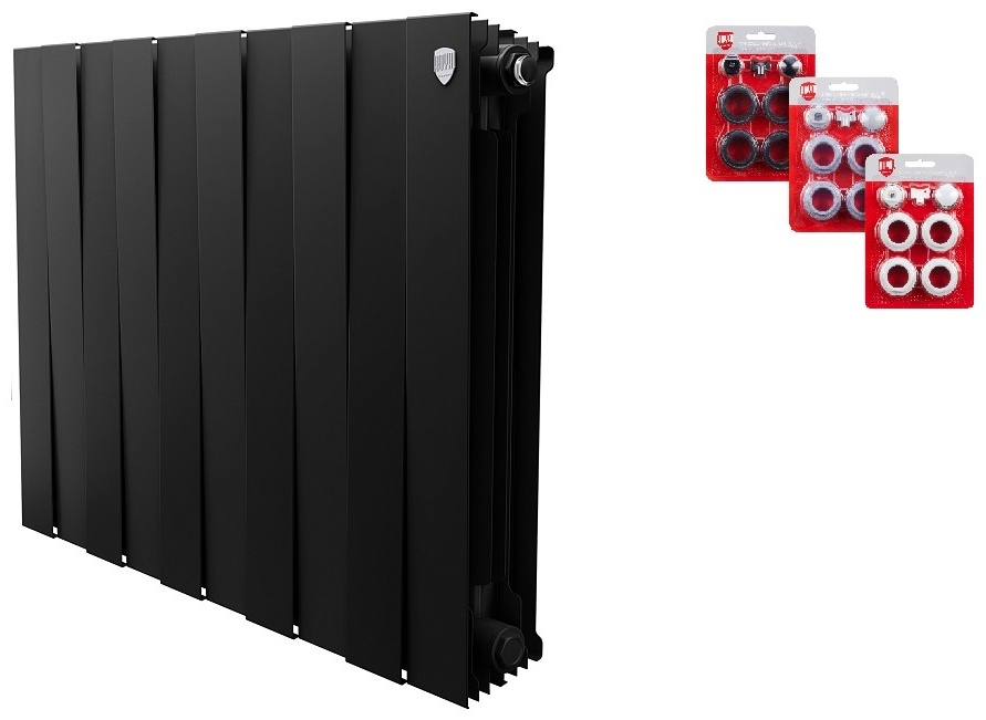 Комплект Радиатор биметаллический Royal Thermo PianoForte 500 new/Noir Sable -10 секций  + Набор присоединительный (3/4) - артикул K0000118191