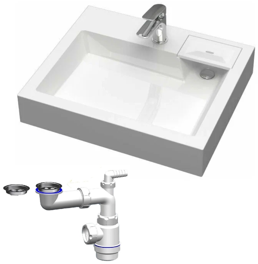 Комплект Раковина под стиральную машину Шарм V63 литьевой мрамор 600*500*110 мм + сифон - артикул K0000207121