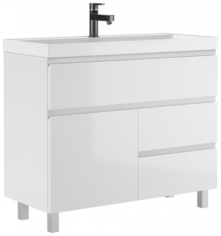 Комплект Тумба "Bazis 100" Graffo белый глянец В3 Байтерек с умывальником - артикул K0000209024