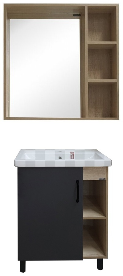 Комплект мебели ФЛАЙ 60 Тумба напольная дуб сонома/серая с ум.Фостер и зеркало - артикул K0000109183