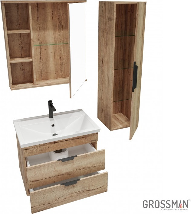 Комплект подвесной мебели ФОРТА 70 Тумба с 2-я ящ. дуб галифакс с ум.Фостер, шкаф-зеркало, пенал 300 - артикул K0000109284