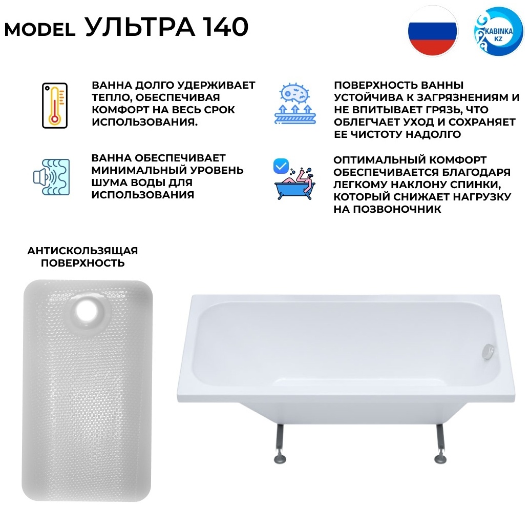 Ванна Ультра 140 в комплекте с ножками,сифоном и экраном. - артикул K0000194559, изображение - 2
