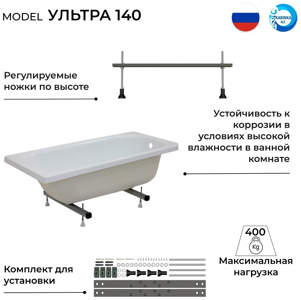 Ванна Ультра 140 в комплекте с ножками,сифоном и экраном. - артикул K0000194559, изображение - 4