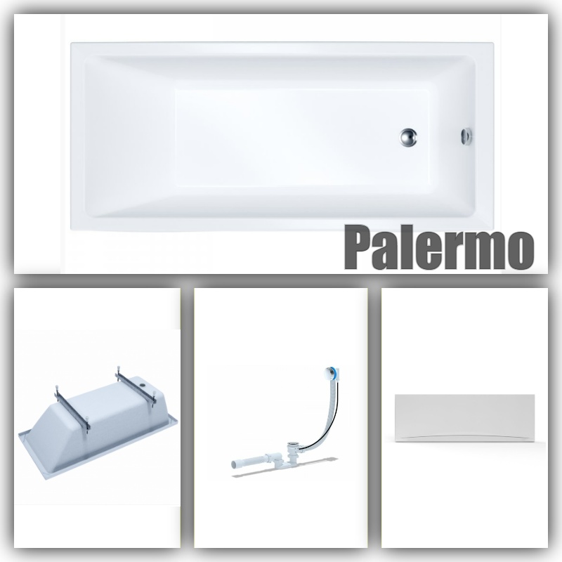 Ванна обрезная Palermo 180*80 с ножками, экраном и сифоном - артикул K0000100535