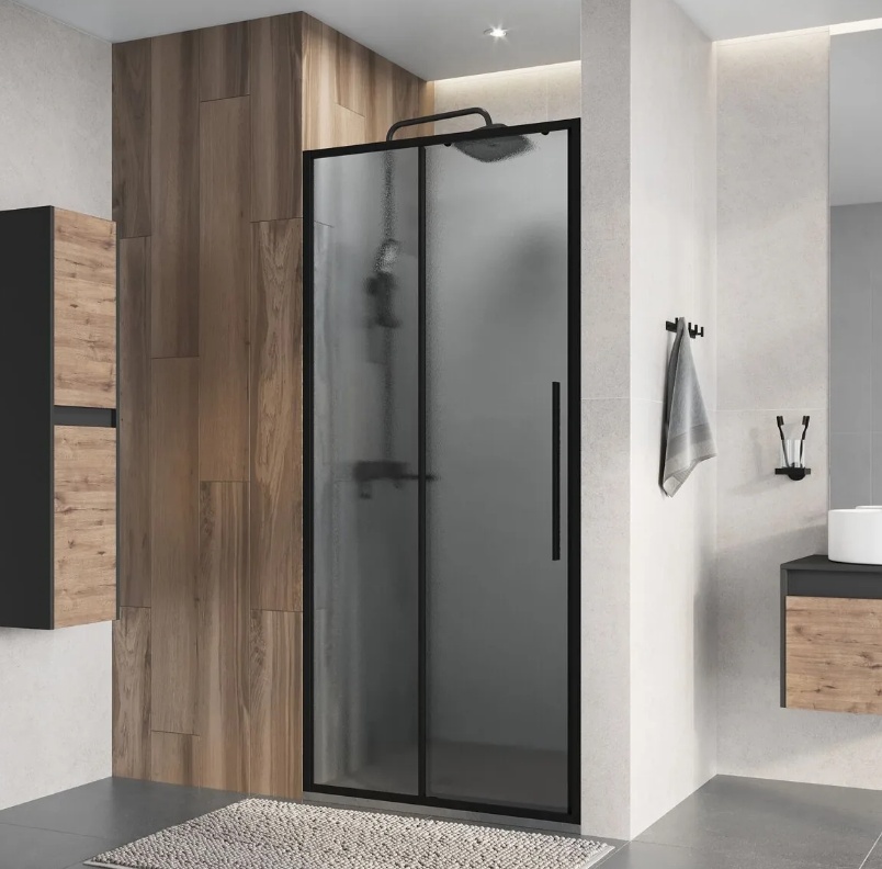 Дверь в нишу Niagara Nova NG-84-L10CHB (100х195) черный матовый,раздвижная влево,стекло шиншилла,1 место - артикул K0000215535