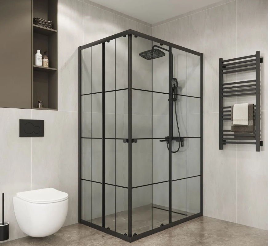 Душевое ограждение Niagara Eco NG-1018-14QKL (100х80х190) прямоугольник,раздвижное,черный,стекло клетка,1 место - артикул K0000206154