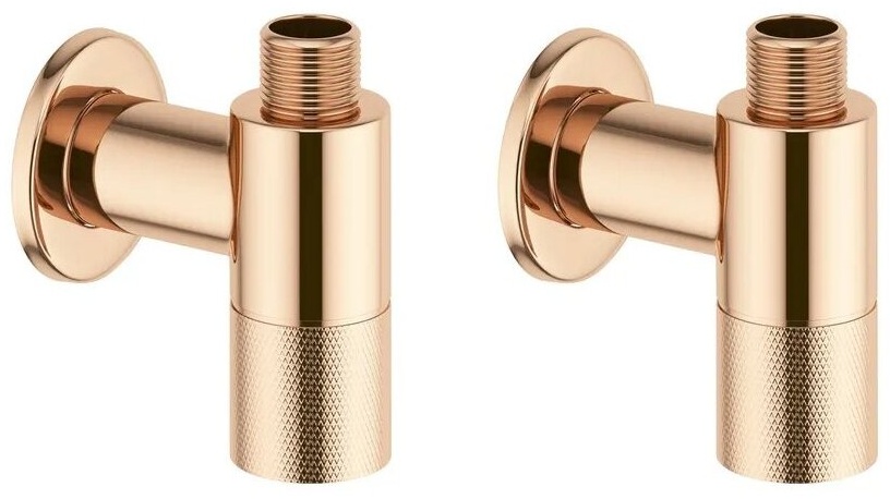 Латунные угловые кран-вентили для подключения смесителя Wellsee Drainage System 182149001, 2 шт, резьба 1/2&quot;x 3/8&quot;, с отражателями, цвет розовое золот - артикул K0000129459