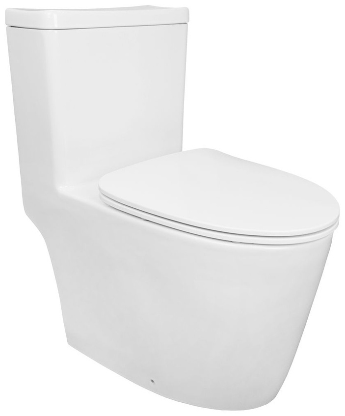 Унитаз монолитный CREO One ON0104 безободковый, с быстросъемным сиденьем микролифт, 2-х режимная арматура, хром кнопка 718x377x747 (HDC6395P) - артикул K0000186501