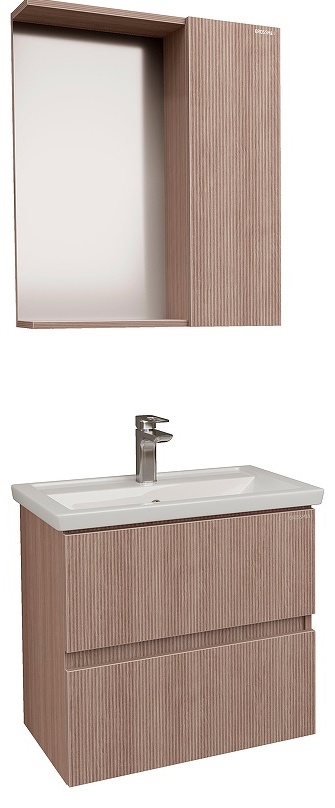 Комплект подвесной мебели ЮНИТ 60 кадена вуд Тумба с 2-я ящ. с ум. Фостер, шкаф-зеркало - артикул K0000109265