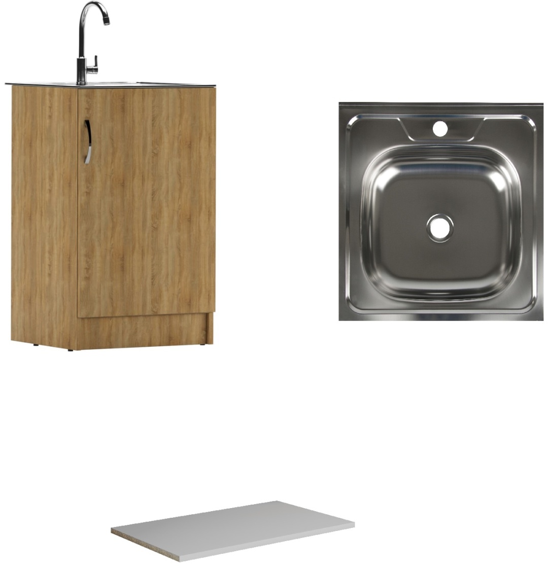 Тумба универсальная 50х50 Дуб Сонома, левая/правая Байтерек (без полки) + мойка - артикул K0000189664