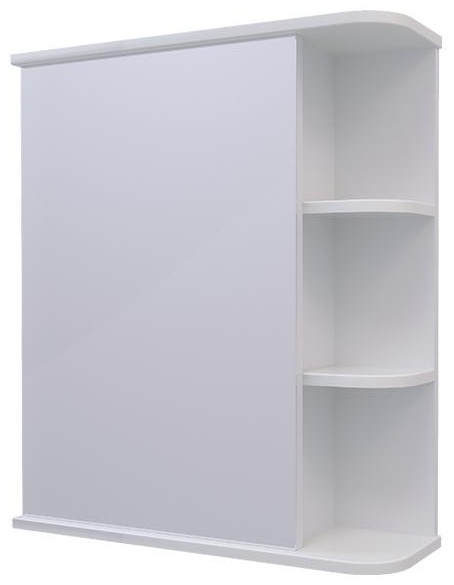 Шкаф навесной 1дв зеркало+2 полки (сбоку) 500 белый снег молочн глянец - артикул K0000009395