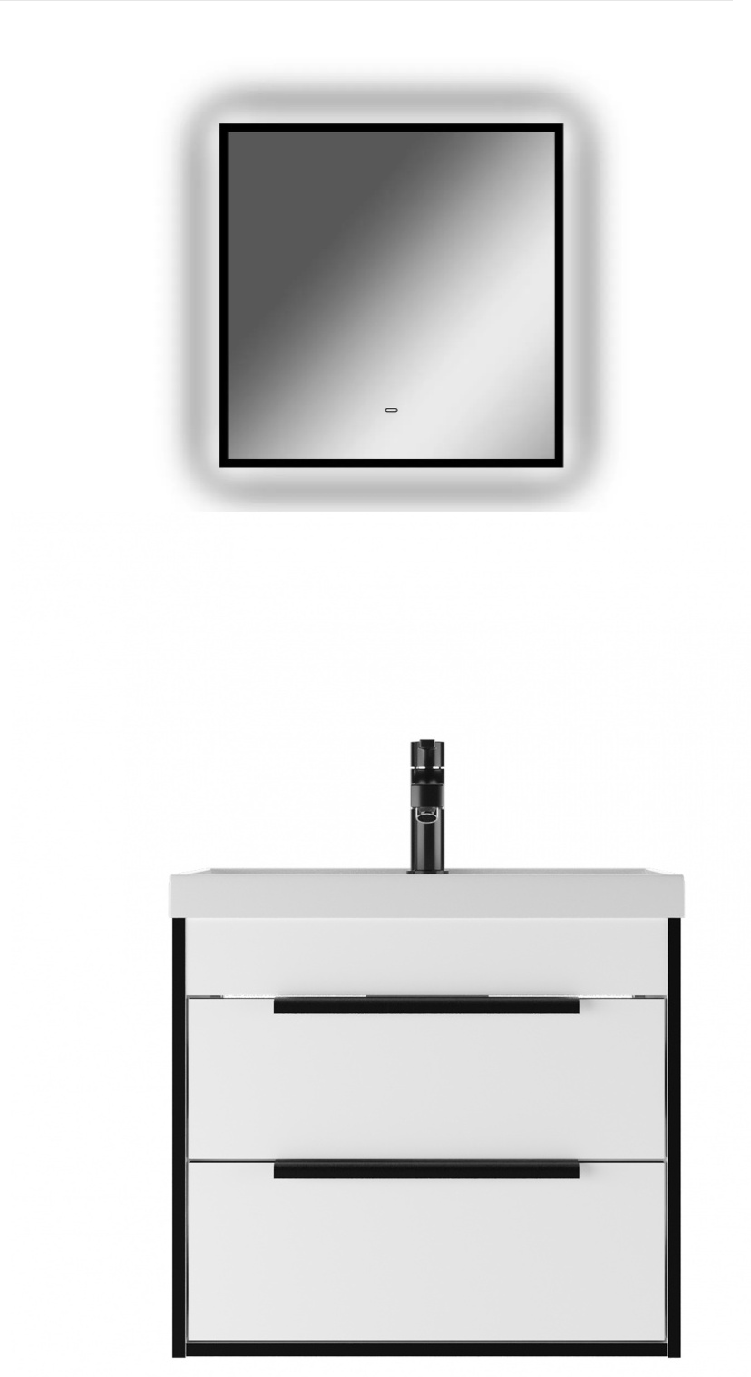 Комплект Тумба подвесная с умывальником "Bazis 60" Forta B2 Белая +Зеркало Модена KW 600х600 Sansa - артикул K0000226727
