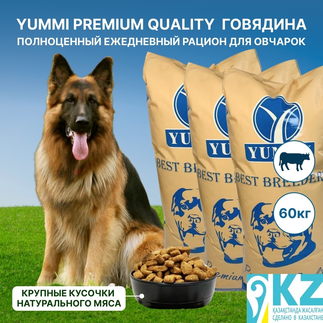 сухой корм для собак YUMMI Premium quality говядина 20 кг для овчарок 3 упаковки - артикул K0000109830