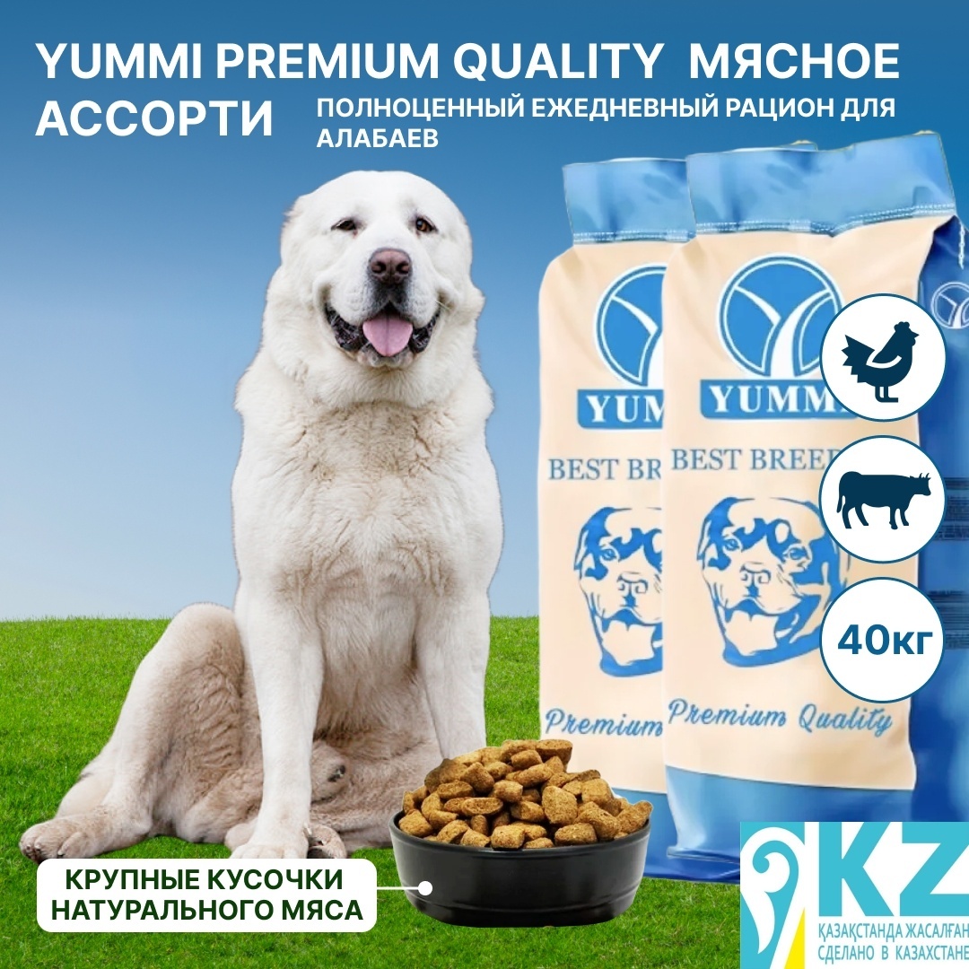 сухой корм для собак YUMMI Premium quality мясное ассорти 20 кг для алабаев 2 упаковки - артикул K0000109836