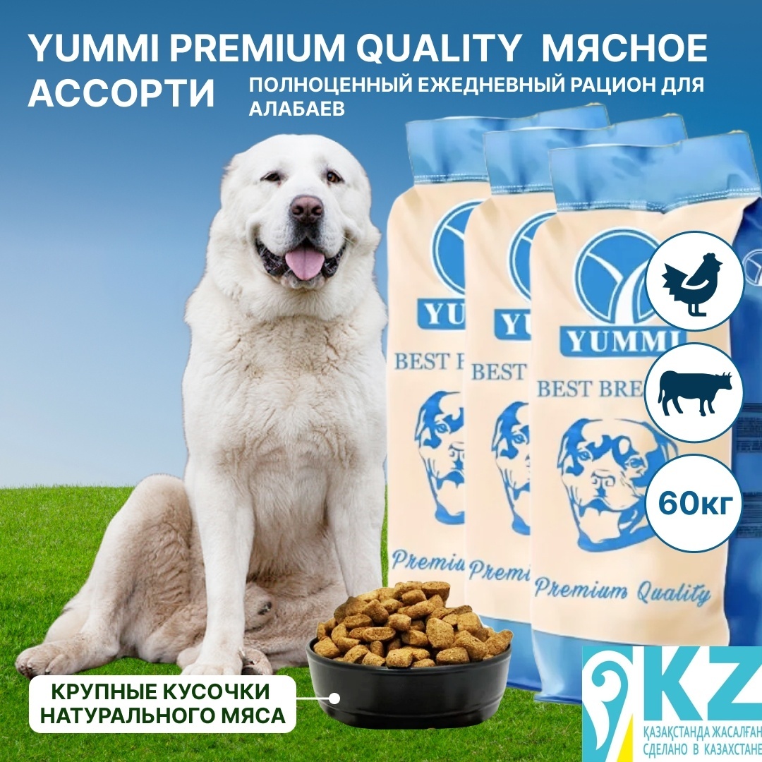 сухой корм для собак YUMMI Premium quality мясное ассорти 20 кг для алабаев 3 упаковки - артикул K0000109837