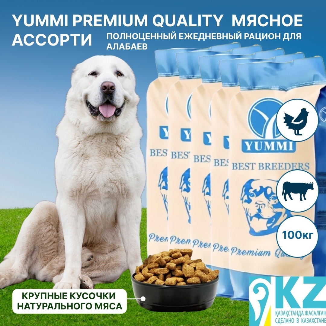 сухой корм для собак YUMMI Premium quality мясное ассорти 20 кг для алабаев 5 упаковок - артикул K0000109839