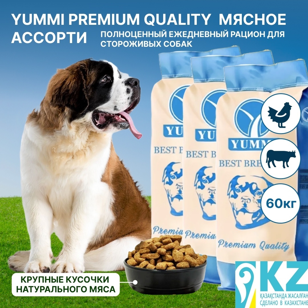 сухой корм для собак YUMMI Premium quality мясное ассорти 20 кг для сторожевых 3 упаковки - артикул K0000109845